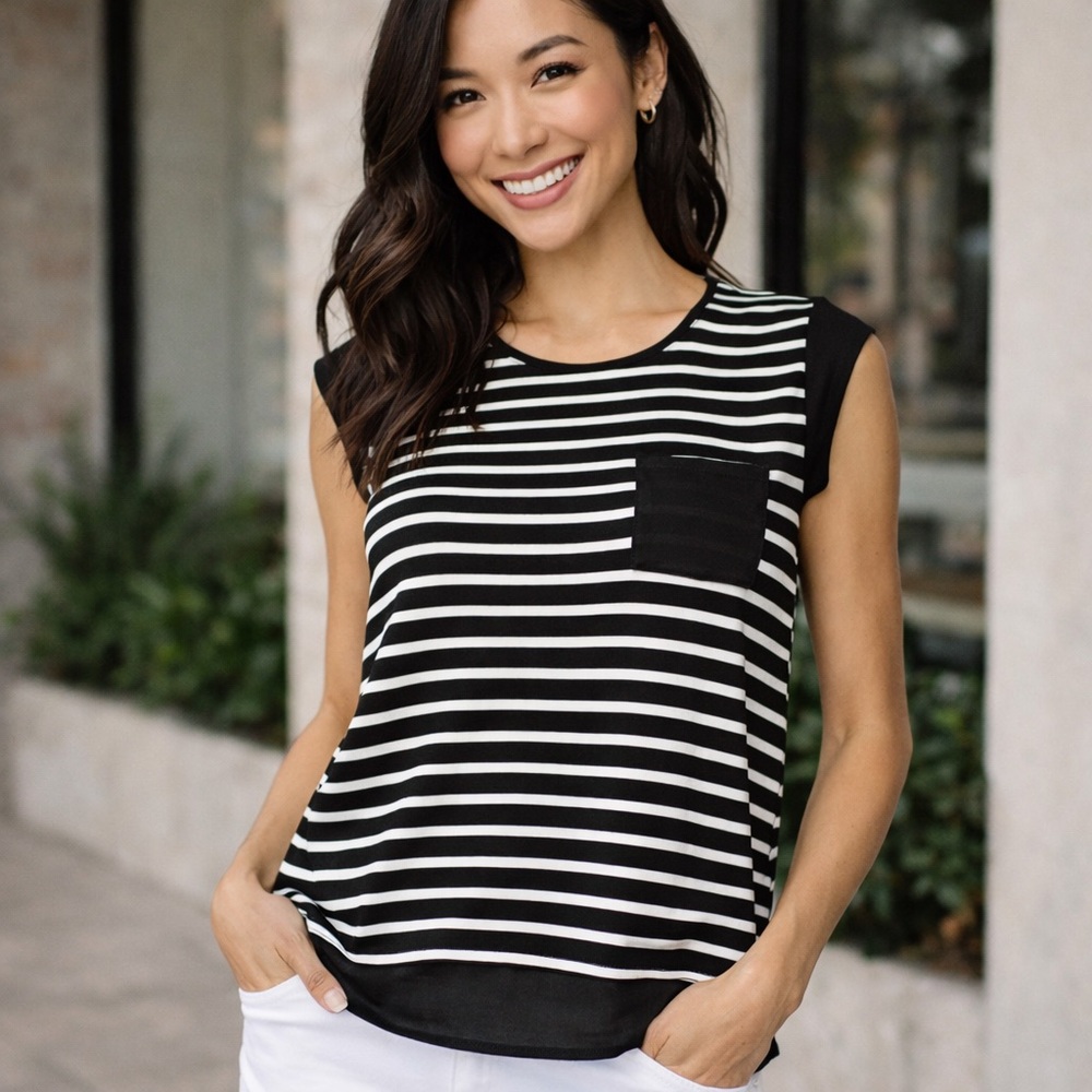 Black and White Striped Sleeveless Top
